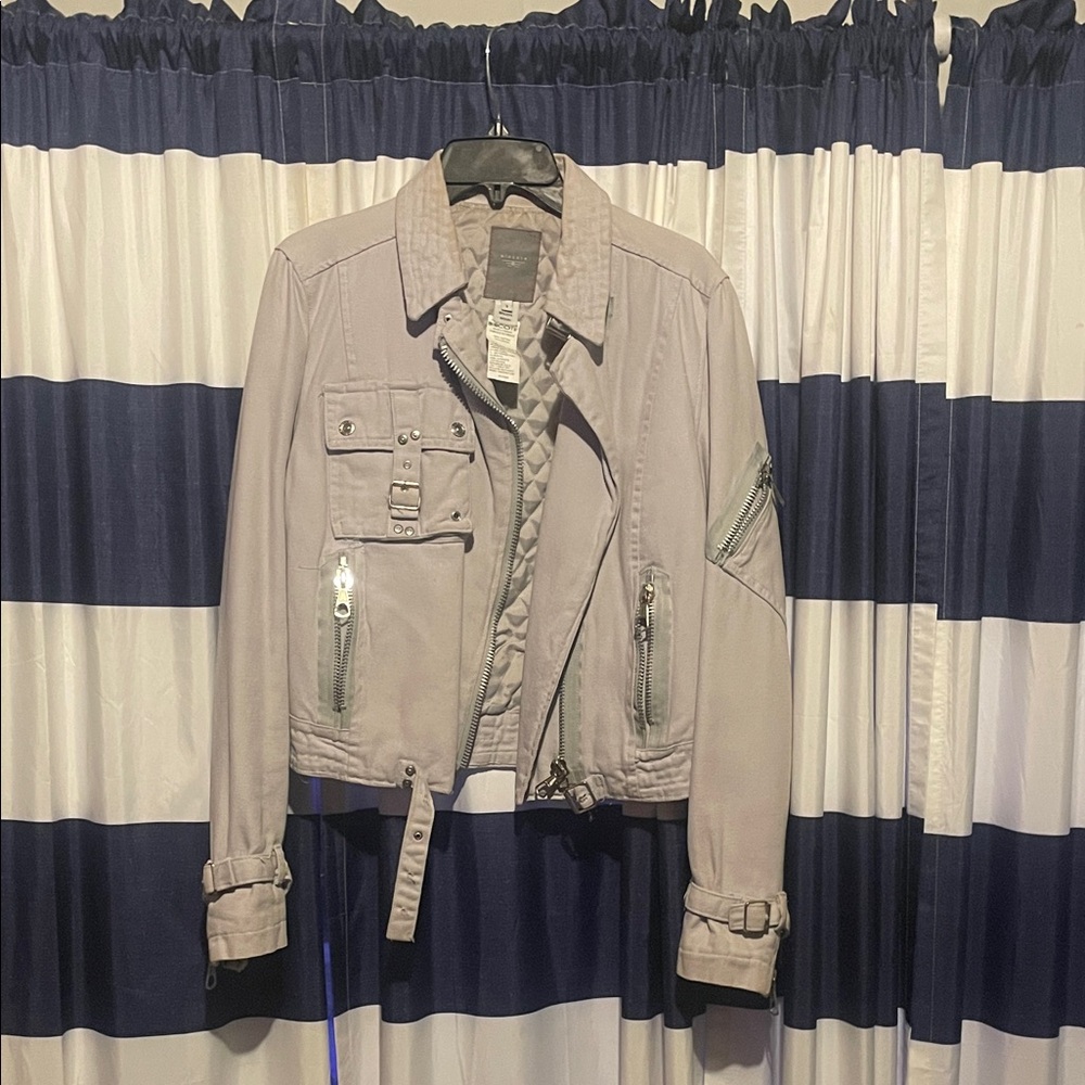 Biscote brand moto jacket, size small, grey
